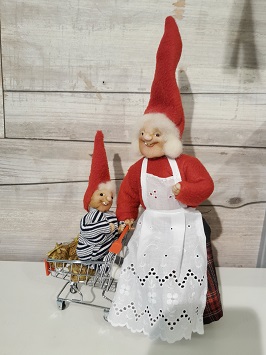 30 cm nisse med baby og indkøbsvogn